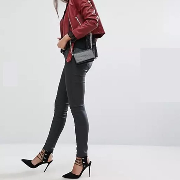 Red Moto Jacket - Belted - Urban - Trendy - Elegant - Asymmetric Zip Front - Picture 2 of 10